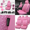 Glittering Pink Diamond Leather Car Seat Covers, Waterproof & Universal Fit for Cars, Trucks, SUVs, with Crystal Armrest, Ideal